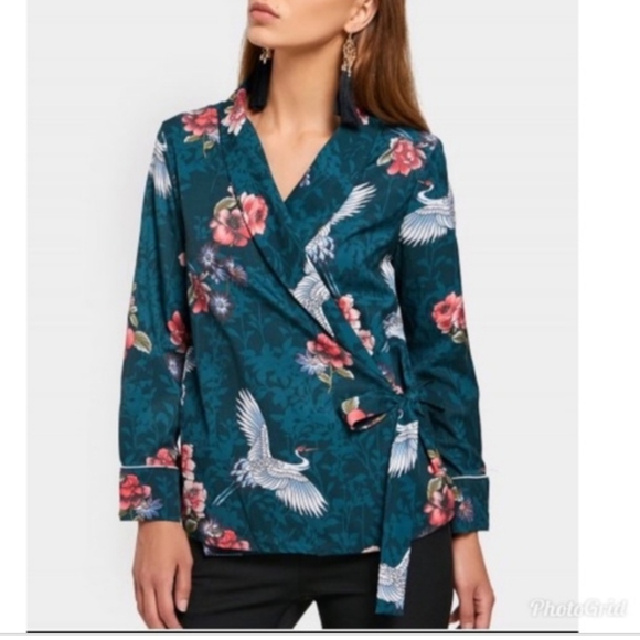 Zara Tops | Brand New Zara Kimono Wrap Shirt Xs 0 00 2 | Color: Green | Size: Xs | Sh0p_4ever's Closet
